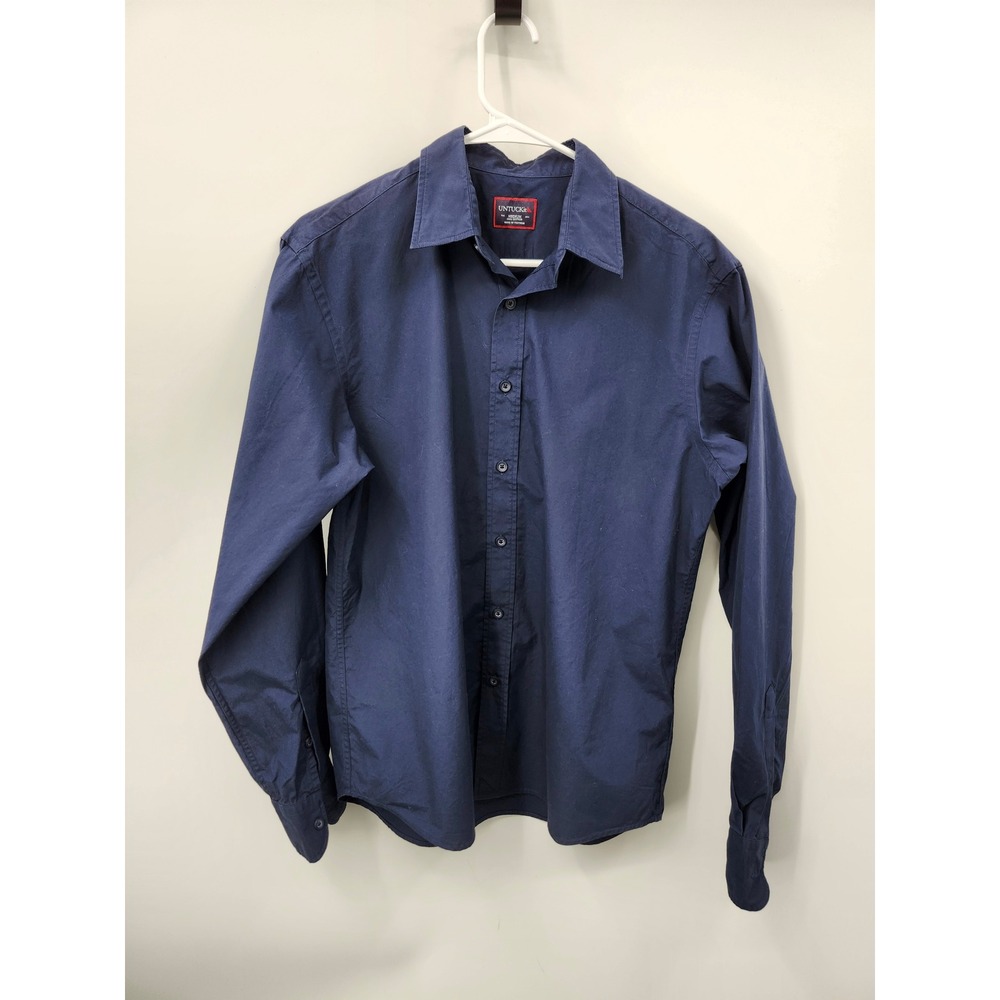 UNTUCKit Button Down Shirt Mens Medium Navy Blue Long Sleeve Cotton Solid
